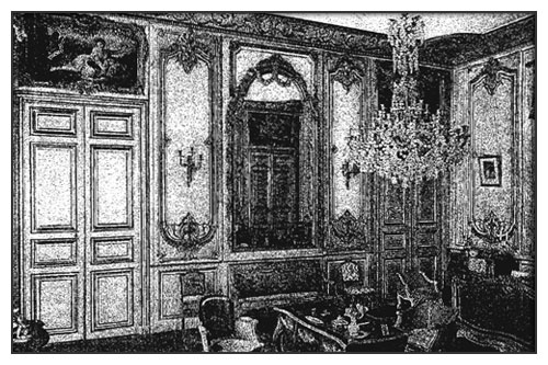 Lâ€™un des salons en rez-de-chaussÃ©e avec ses boiseries originales, photo tirÃ©e du livre de Georges Hartmann (1921)